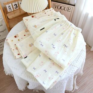 月子裤 春秋季 薄款 托腹裤 孕妇睡裤 高腰家居裤 纯棉可调节纱布家居裤