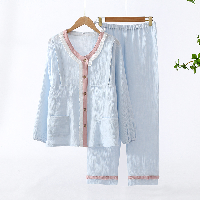 女士绉布春秋薄款月子服