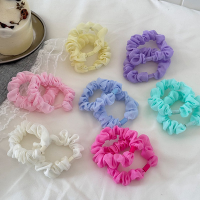 韩国纯色网纱褶皱发圈彩色皮筋扎头发高弹力耐用发绳百搭头绳