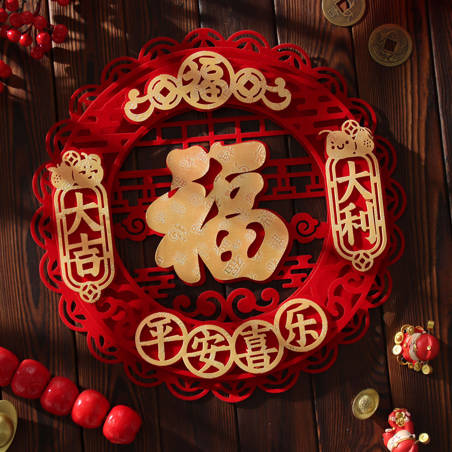 福字门贴2026马年新款绒布自粘福字贴新年立体入户大门布置装饰