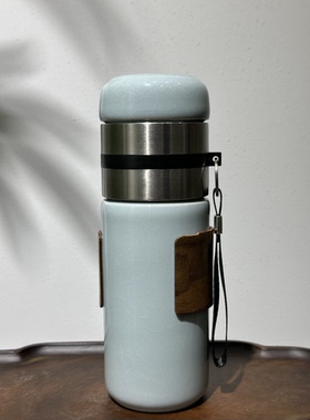 汝瓷茶杯可养天青釉保温杯龙纹杯主人杯汝瓷茶具品茗杯带滤带盖