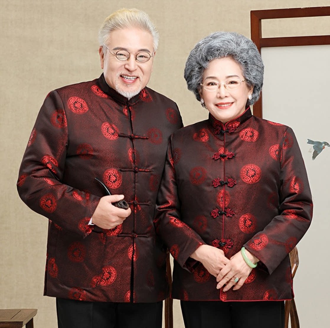 中老年春秋唐装外套男爷爷奶奶祝寿生日喜宴服装父母80大寿礼服
