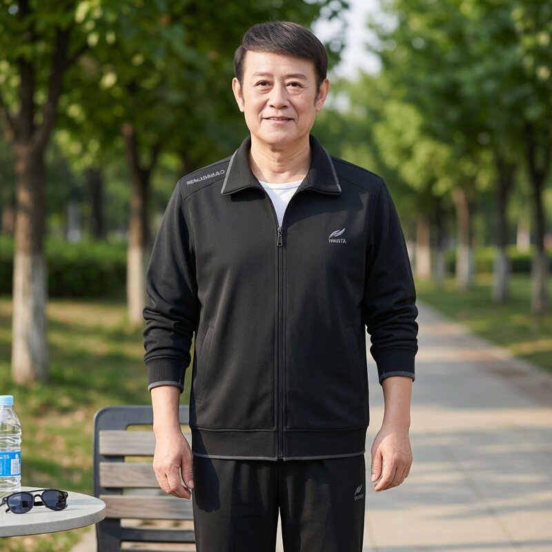 中老年男装春秋休闲运动服套装爷爷爸爸旅游散步宽松外套爷爷套装