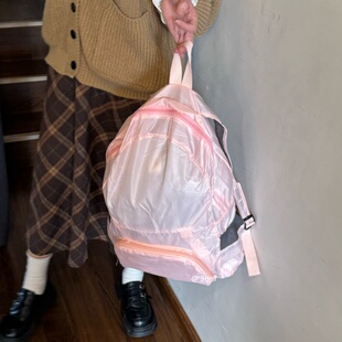 一包两用！日系轻薄男女款旅游便携双肩包可折叠杂物手拎小包～