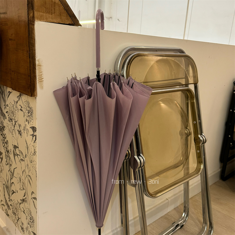 纯色挡雨长柄弯把雨伞情侣款遮雨