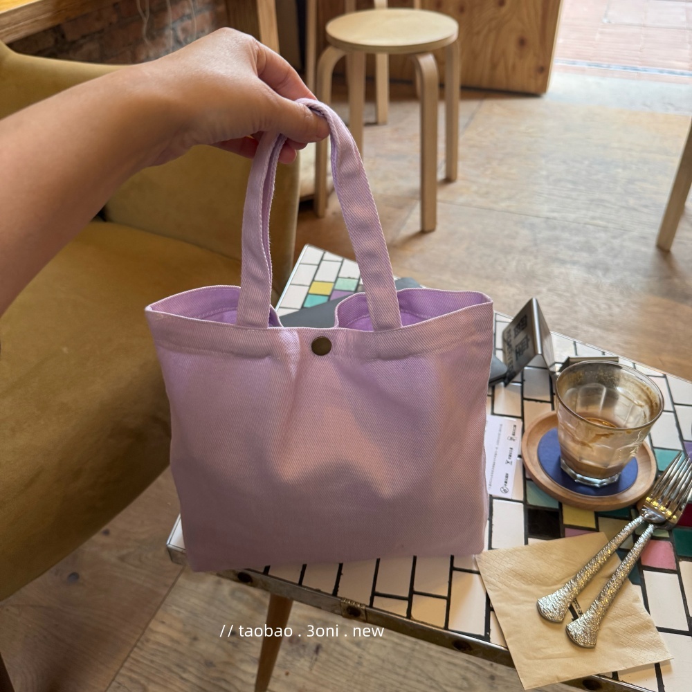 迷你小腕包！韩系纯色小号斜纹帆布袋女生便携上班饭盒小方包～