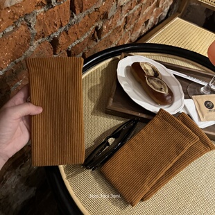 日系焦棕灯芯绒防尘眼镜收纳便携太阳镜弹片口袋 防磨花系列