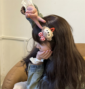 可爱萌哒哒雪莉玫小熊头部发饰发圈发夹毛绒边夹 请说公主坐下