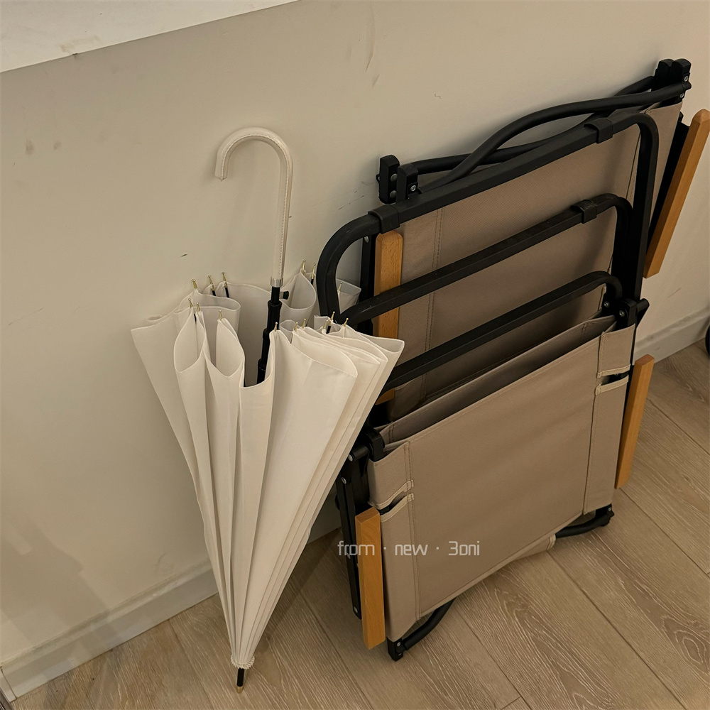 日系纯白色弯把雨伞16股