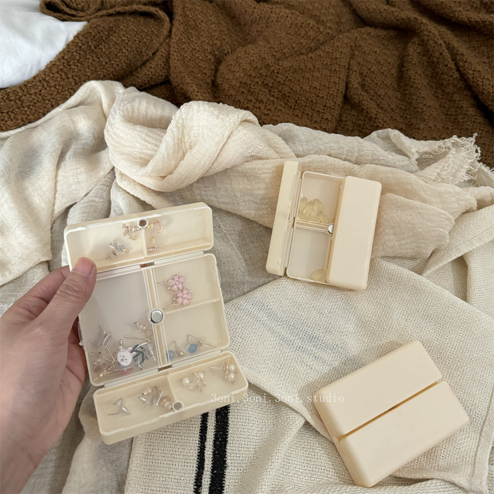 折叠药盒/首饰盒!日系大奶砖磁吸闭合耳钉戒指首饰盒多功能便携