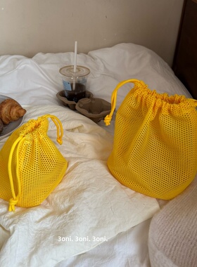 抽绳化妆包！日系纯色加厚网眼收纳袋化妆品数据线游泳洗漱包