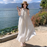 白色露肩挂脖连衣裙女2025夏季新款超仙绝美法式海边度假仙女长裙，女装连衣裙，浙宝005