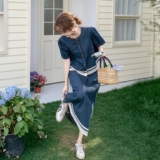 【现货】2026夏季新款薄牛仔蕾丝花边连衣裙005-670-P155-K228，女装套装/套裙，浙宝005