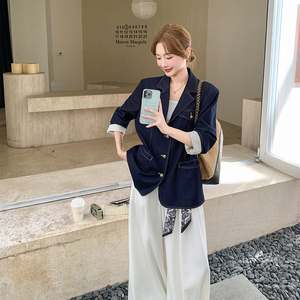 韩版复古牛仔西装外套女2025秋季新款通勤风设计感气质百搭夹克图片
