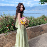 【新款】绿色两件套连衣裙女夏无袖花边木耳边503-P175-K288，女装连衣裙，浙宝005
