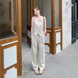 【新款已出货】新款女老钱风亚麻马甲阔腿裤两件套6190-P230-K268，女装套装/套裙，浙宝005