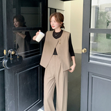 【大货已出】咖色法式气质马甲两件套+裤子0056031-P175控258，商品下架区，浙宝005