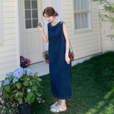 【现货】2026夏季新品深蓝色薄牛仔无袖连衣裙005-685-P130-K188，女装连衣裙，浙宝005