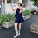 【新款】藏青色学院风西装马甲百褶裙两件套522-P175-K288，商品下架区，浙宝005