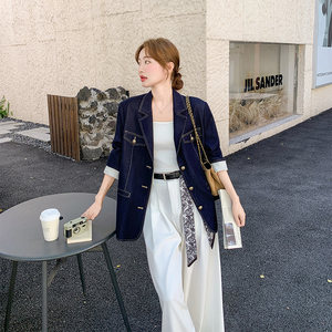 韩版复古牛仔西装外套女2025秋季新款通勤风设计感气质百搭夹克,穿搭女秋季气质图片