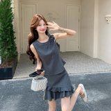 【新款】荷叶边背心短裙套装女夏两件套525-P155-K248，女装套装/套裙，浙宝005