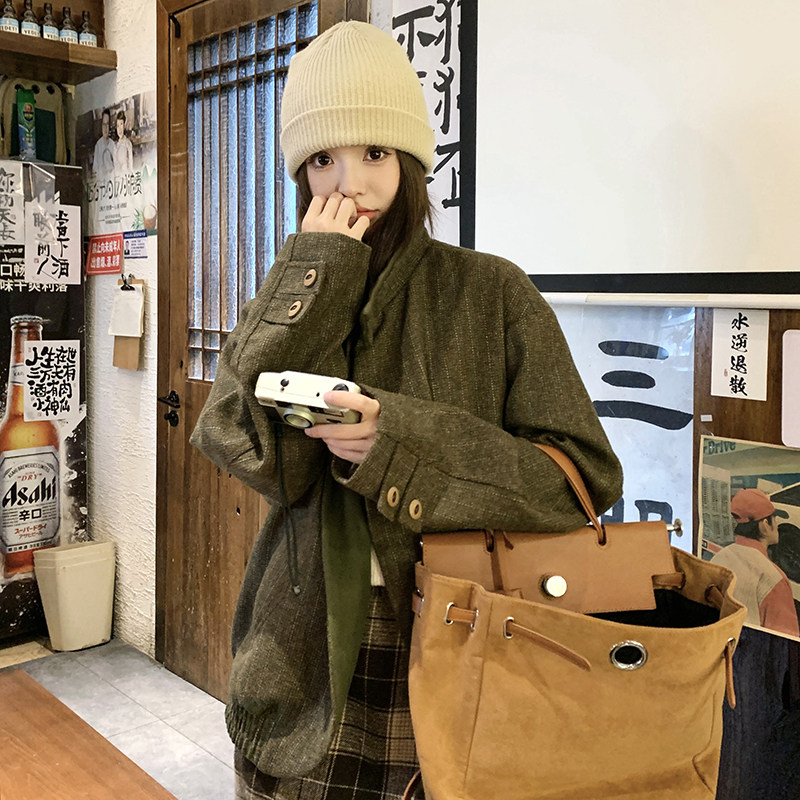 新款秋季复古立领毛呢外套休闲夹克0059972P125K188,女装短外套,浙宝005