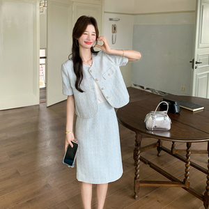 【新款大货出】小香风套装女2026夏浅蓝短袖两件套6205-P165-K268图片