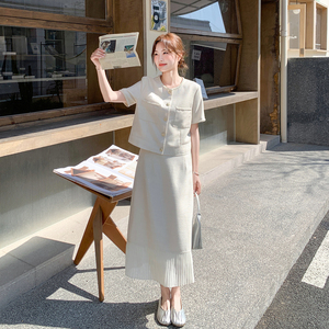 【数据出】（大货已做）小香风短袖百褶裙套装6189-P180-K288，女装连衣裙，浙宝005