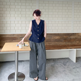 【新款】牛仔马甲条纹阔腿裤两件套507-P155-K248，女装套装/套裙，浙宝005