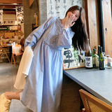 蓝色韩系连衣裙春秋女2025新款高级感叠穿蕾丝罩衫裙，女装连衣裙，浙宝005