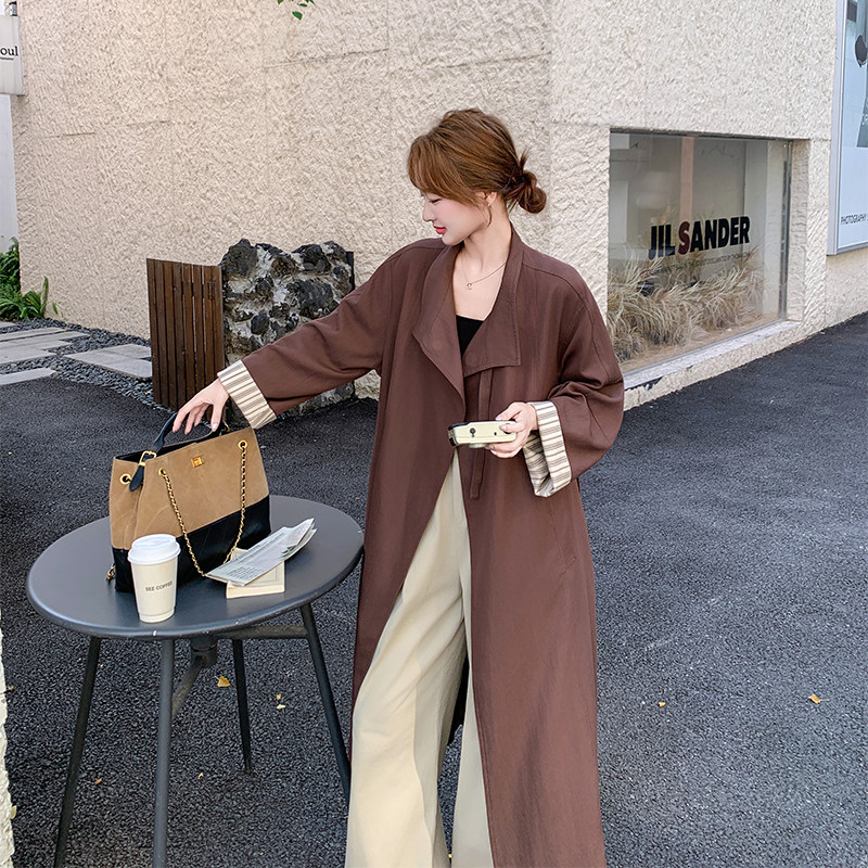 【新品】咖色简约百搭款宽松风衣外套005-6082-P175-K258,女装风衣,浙宝005