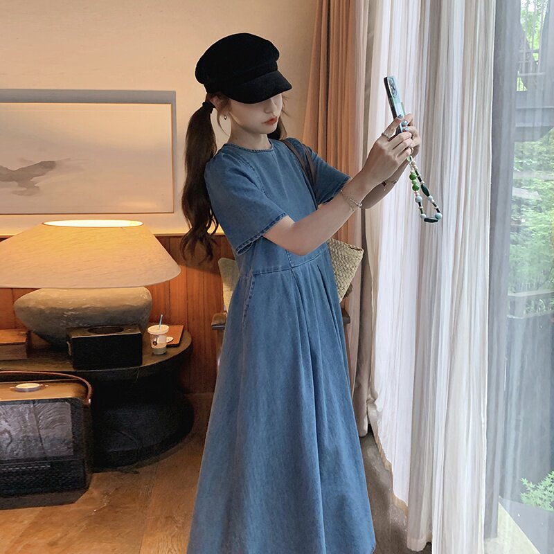 夏季新品【现货】牛仔长款连衣裙005--8815--P105--K158，女装连衣裙，浙宝005