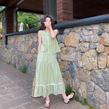 【新款】绿色两件套连衣裙女夏无袖花边木耳边503-P175-K288，女装连衣裙，浙宝005