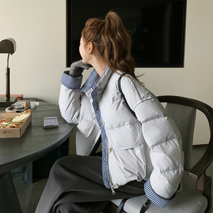 【新款现货】立领格子拼接羽绒服短外套005-6117-P255-K378图片