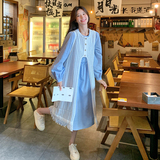 蓝色韩系连衣裙春秋女2025新款高级感叠穿蕾丝罩衫裙，女装连衣裙，浙宝005