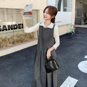 【新款现货】拉链翻领打底衫背心连衣裙套装005-6036-P165控238