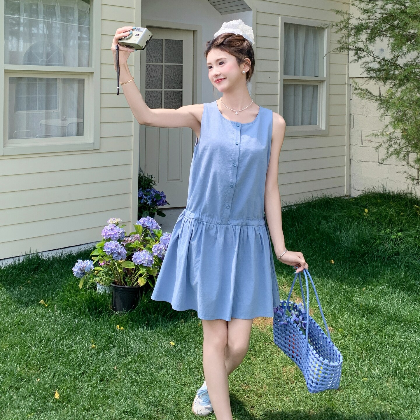大货已出2026夏季新款蓝色无袖连衣裙-6013-P135-K188，女装连衣裙，浙宝005