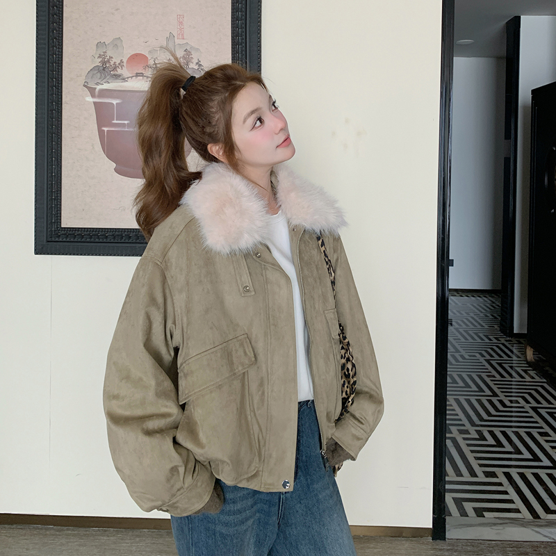 【新款现货】麂皮绒短款羽绒服毛领90白鸭绒005-6112-P285-K428，女装羽绒服，浙宝005