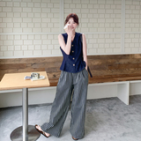 【新款】牛仔马甲条纹阔腿裤两件套507-P155-K248，女装套装/套裙，浙宝005