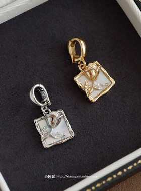 新款方形相框玫瑰花项链坠可拆卸