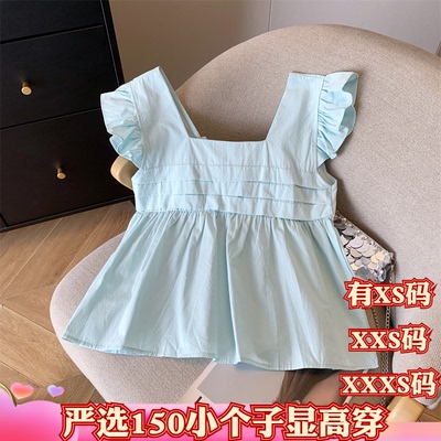 夏装矮个子女装150cm显高155XXXS加小码无袖衬衫方领高腰甜美坎肩