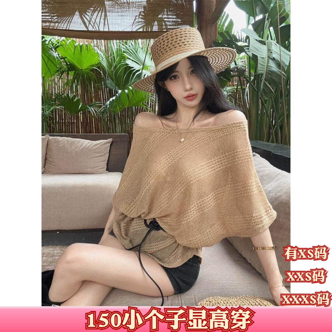 小个子150cm显高夏季女装加小码XXXS镂空不规则蝙蝠袖带皮带上衣