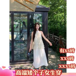 裙 挂脖纱裙网纱刺绣连衣裙无袖 夏季 矮个子娇小XXXS小个子155女装