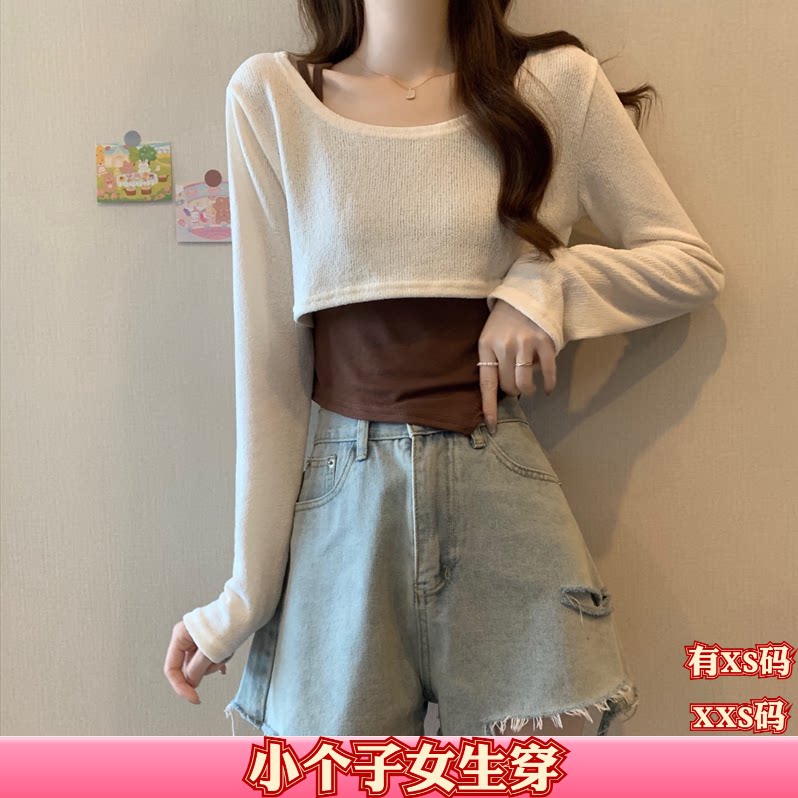 加小码XXS女装150cm矮个子秋装新款吊带背心罩衫两件套打底衫上衣