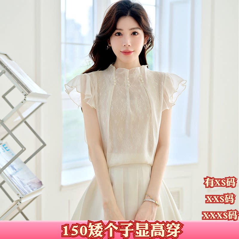 加小码女装夏装XXS号150cm矮个子显高高级感雪纺衬衫女小衫上衣