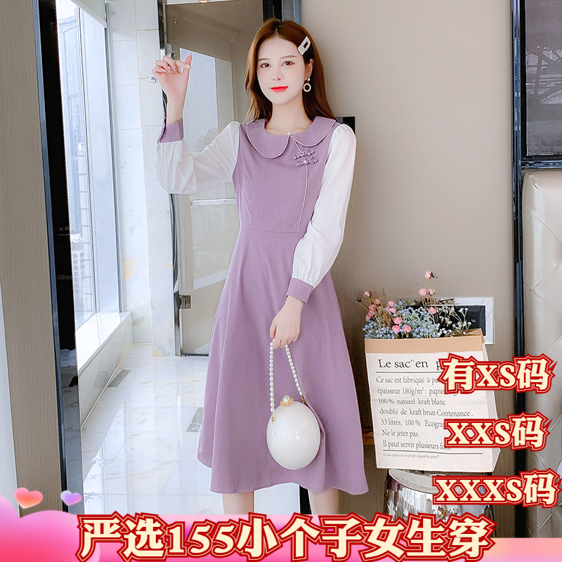小个子新款女装冬季150cm显高155XXXS新中式旗袍娃娃领连衣裙时尚