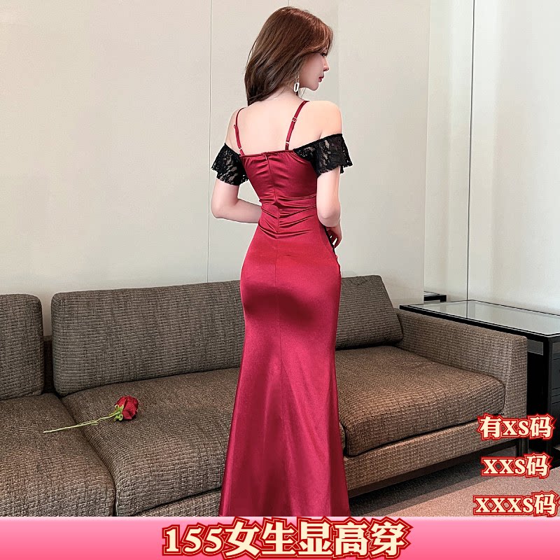 150cm显高矮个子夏装加小码女装吊带连衣裙长裙晚礼服技师工作服