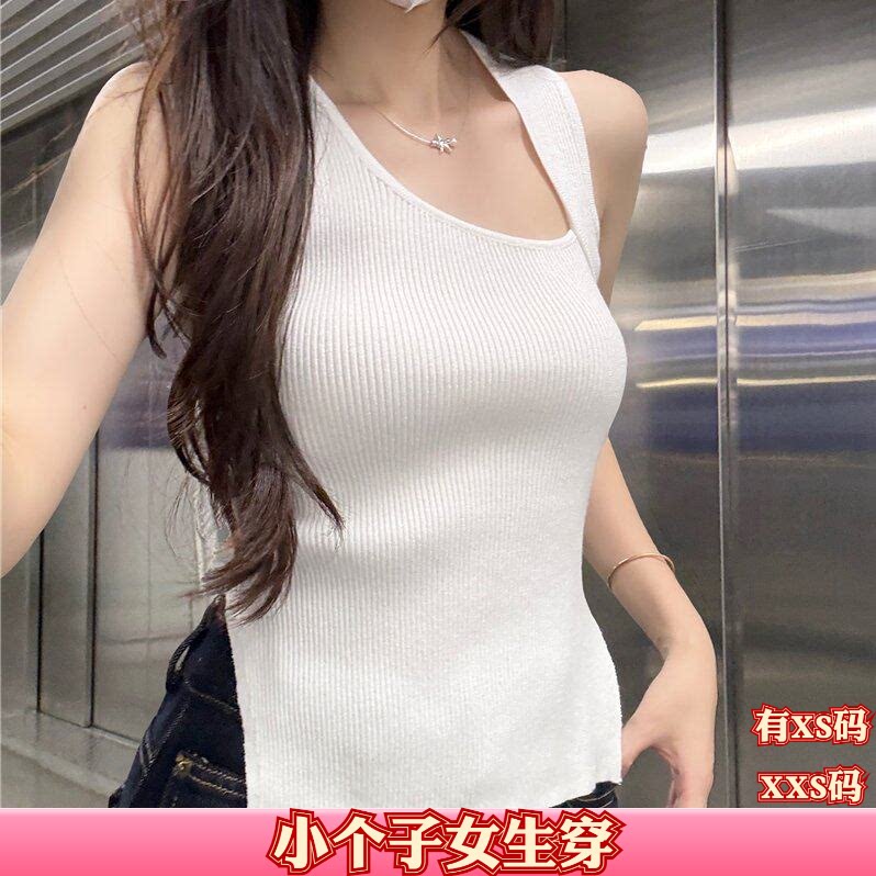 加小码XXS女装150cm显高矮个子秋装针织背心不规则无袖打底衫上衣