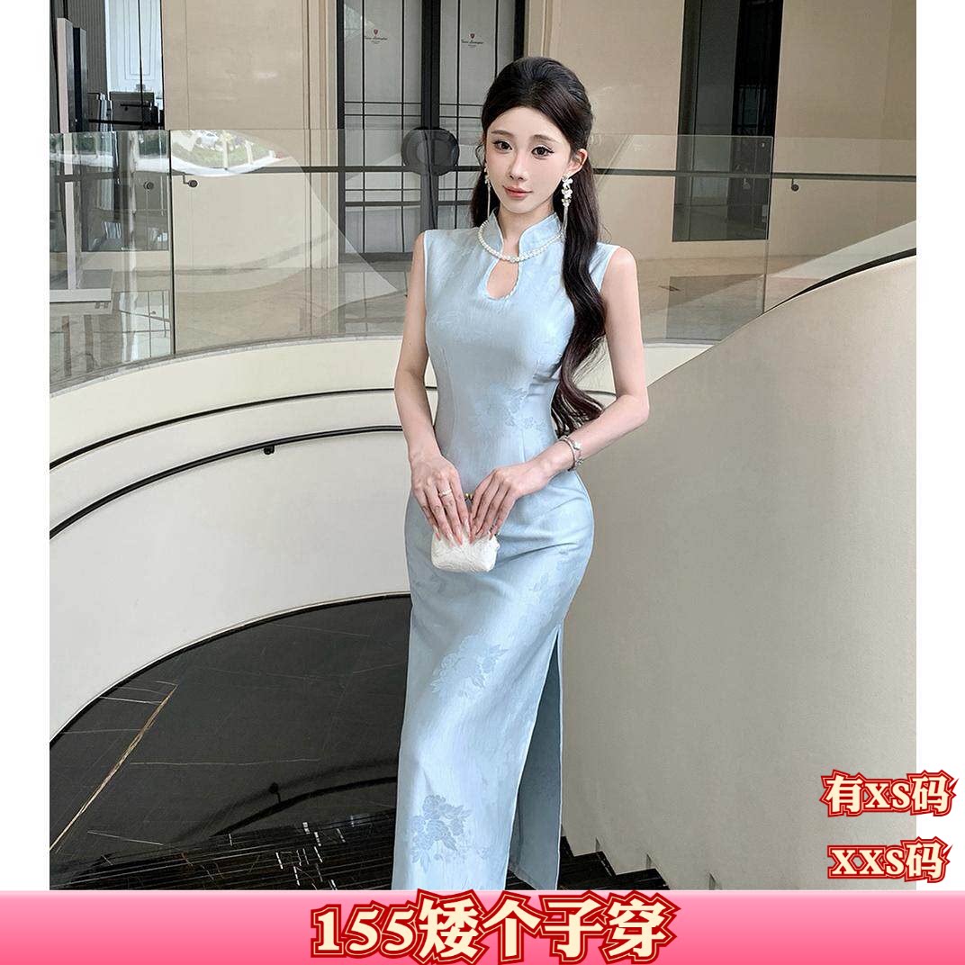 夏季女装小个子150cm显高加小码XXS旗袍温柔裙时尚连衣裙配项链