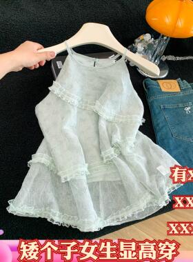 加小码XXXS女装夏装150cm显高小个子高级荷叶边碎花吊带上衣背心